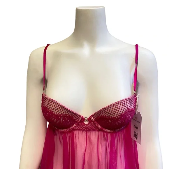 VICTORIA'S SECRET Soft Pink and Fuschia Lace Babydoll Bra Top, size 34B - Picture 5 of 15